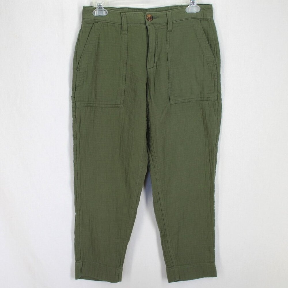 Old Navy Slouchy Tapered Pants Womens Sz 2P Olive Green Cropped Cotton Workwear
